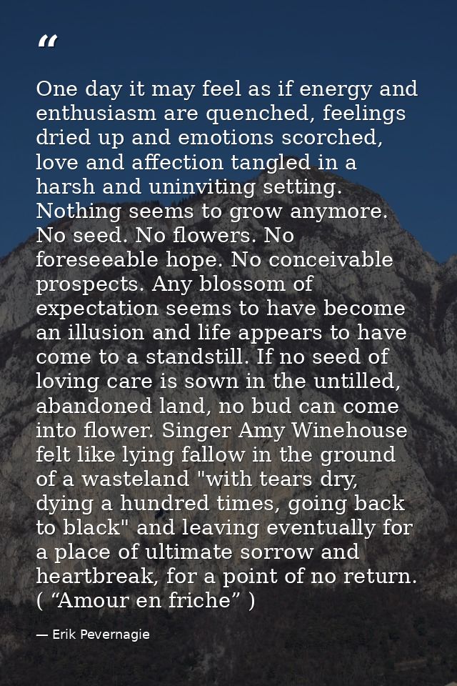 One day it may feel as if energy and enthusiasm are quenched, feelings dried up and emotions scorched, love and affectio — Erik Pevernagie