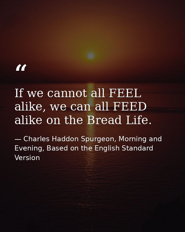 If we cannot all FEEL alike, we can all FEED alike on the Bread Life. — Charles Haddon Spurgeon, Morning and Evening, Based on the English Standard Version