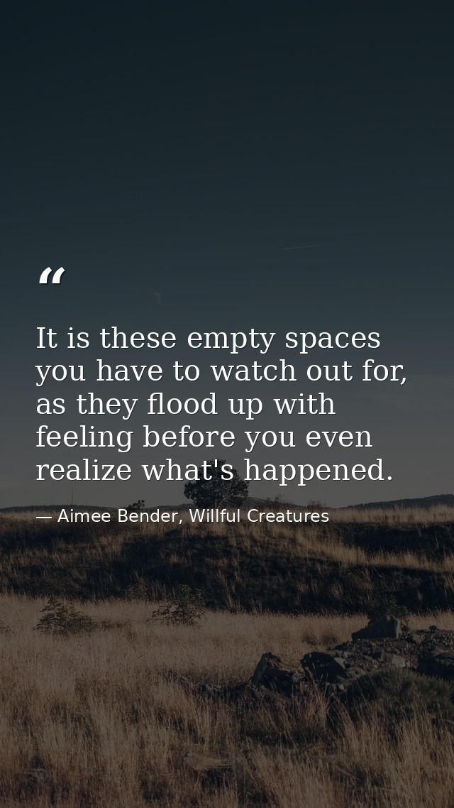 It is these empty spaces you have to watch out for, as they flood up with feeling before you even realize what's happene — Aimee Bender, Willful Creatures