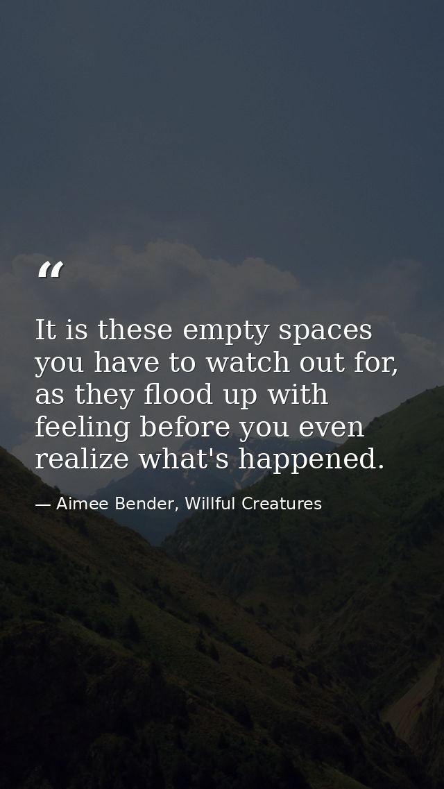 It is these empty spaces you have to watch out for, as they flood up with feeling before you even realize what's happene — Aimee Bender, Willful Creatures