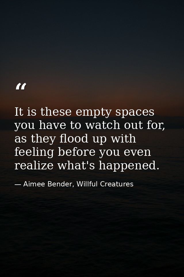 It is these empty spaces you have to watch out for, as they flood up with feeling before you even realize what's happene — Aimee Bender, Willful Creatures