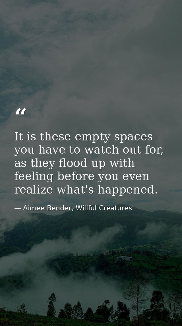It is these empty spaces you have to watch out for, as they flood up with feeling before you even realize what's happene — Aimee Bender, Willful Creatures