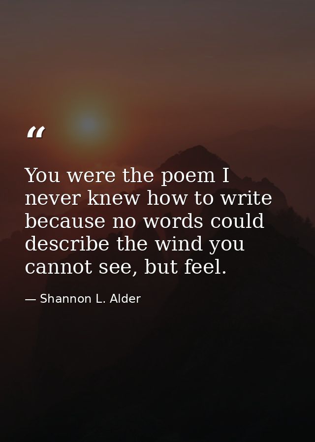 You were the poem I never knew how to write because no words could describe the wind you cannot see, but feel. — Shannon L. Alder