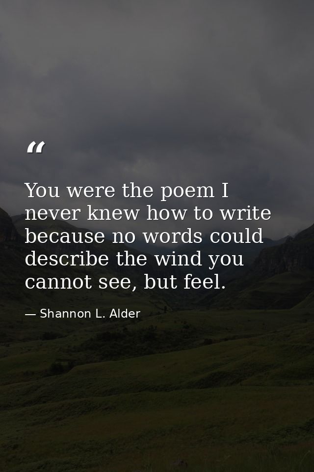 You were the poem I never knew how to write because no words could describe the wind you cannot see, but feel. — Shannon L. Alder