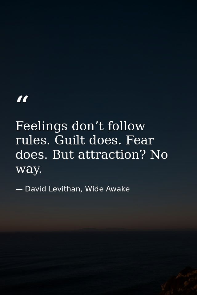 Feelings don’t follow rules. Guilt does. Fear does. But attraction? No way. — David Levithan, Wide Awake
