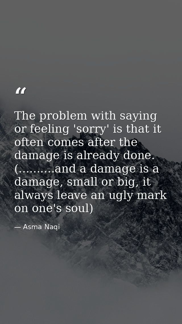 The problem with saying or feeling 'sorry' is that it often comes after the damage is already done. (..........and a dam — Asma Naqi