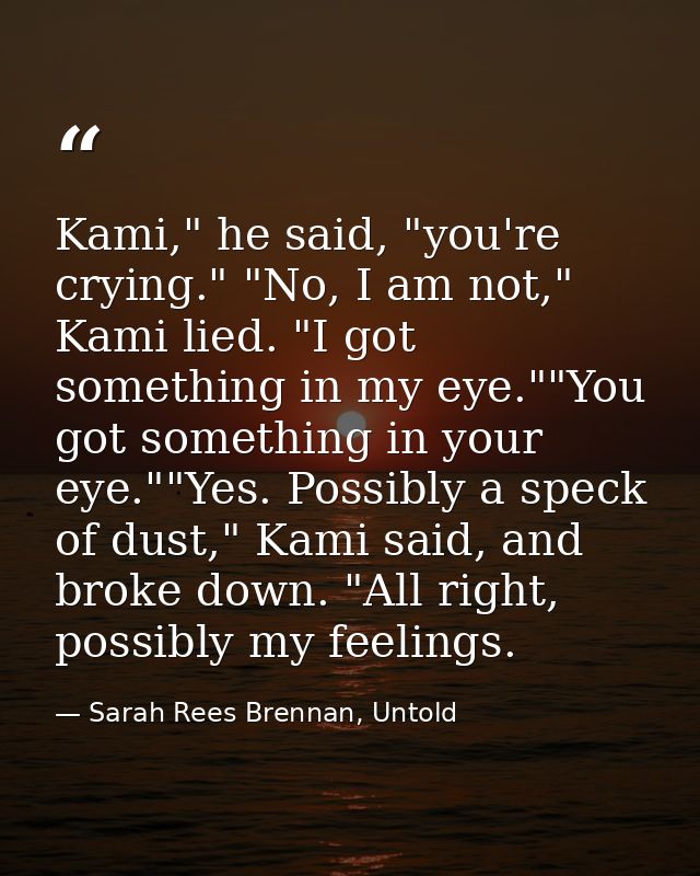 Kami," he said, "you're crying." "No, I am not," Kami lied. "I got something in my eye.""You got something in your eye." — Sarah Rees Brennan, Untold