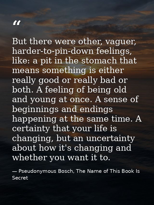 But there were other, vaguer, harder-to-pin-down feelings, like: a pit in the stomach that means something is either rea — Pseudonymous Bosch, The Name of This Book Is Secret