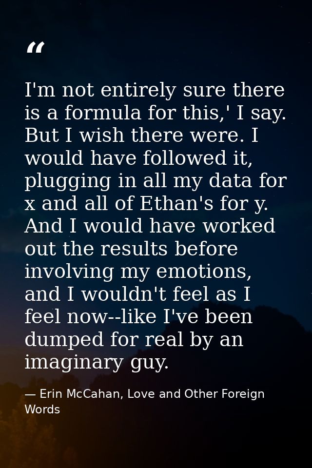 I'm not entirely sure there is a formula for this,' I say. But I wish there were. I would have followed it, plugging in  — Erin McCahan, Love and Other Foreign Words
