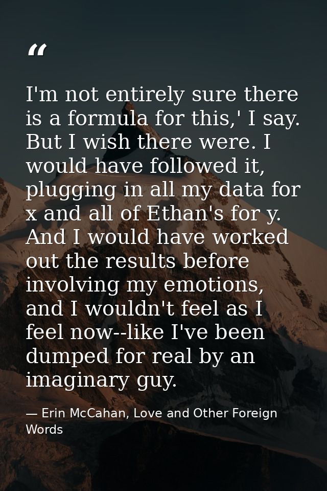 I'm not entirely sure there is a formula for this,' I say. But I wish there were. I would have followed it, plugging in  — Erin McCahan, Love and Other Foreign Words