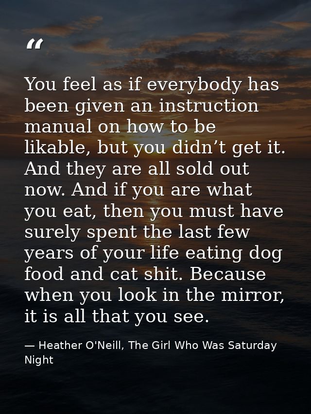 You feel as if everybody has been given an instruction manual on how to be likable, but you didn’t get it. And they are  — Heather O'Neill, The Girl Who Was Saturday Night