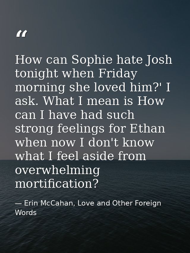 How can Sophie hate Josh tonight when Friday morning she loved him?' I ask. What I mean is How can I have had such stron — Erin McCahan, Love and Other Foreign Words