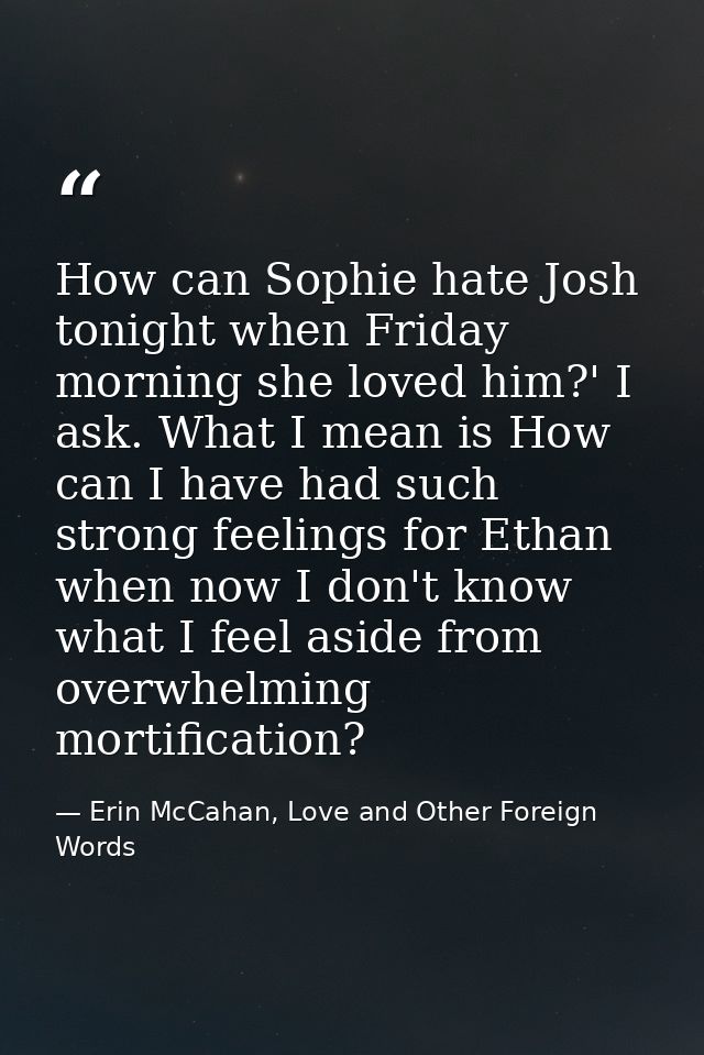 How can Sophie hate Josh tonight when Friday morning she loved him?' I ask. What I mean is How can I have had such stron — Erin McCahan, Love and Other Foreign Words