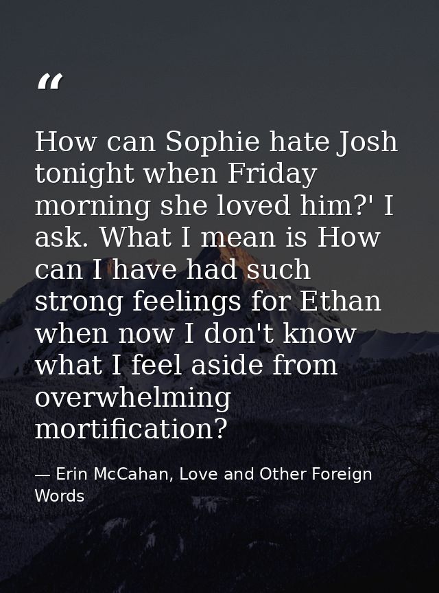 How can Sophie hate Josh tonight when Friday morning she loved him?' I ask. What I mean is How can I have had such stron — Erin McCahan, Love and Other Foreign Words