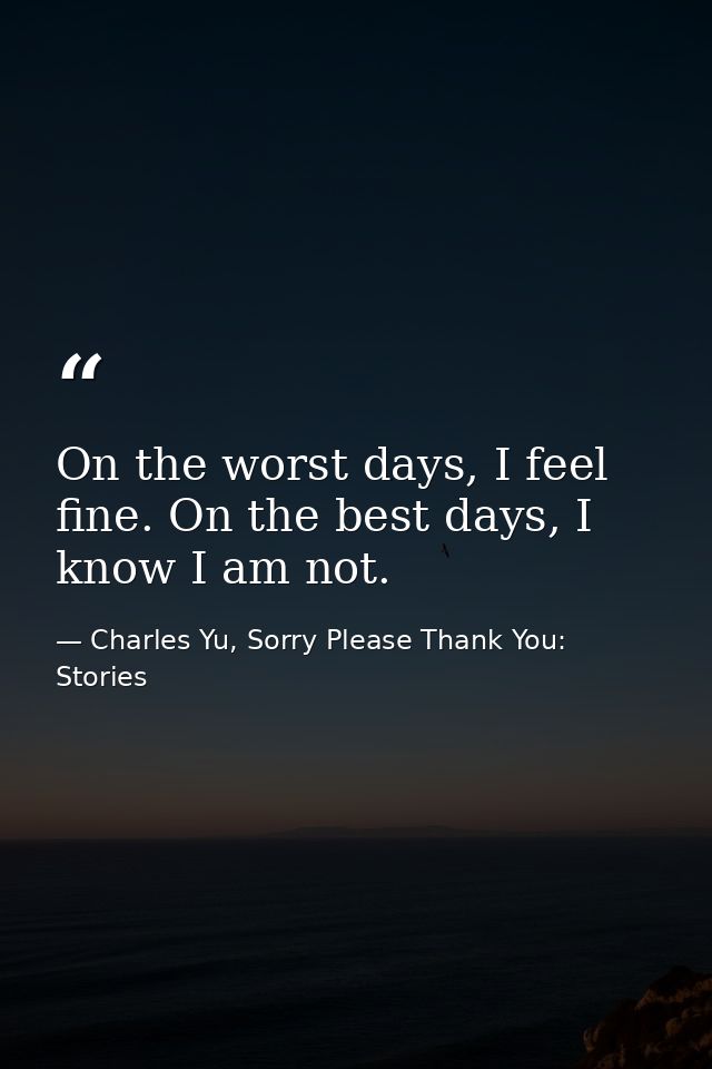 On the worst days, I feel fine. On the best days, I know I am not. — Charles Yu, Sorry Please Thank You: Stories