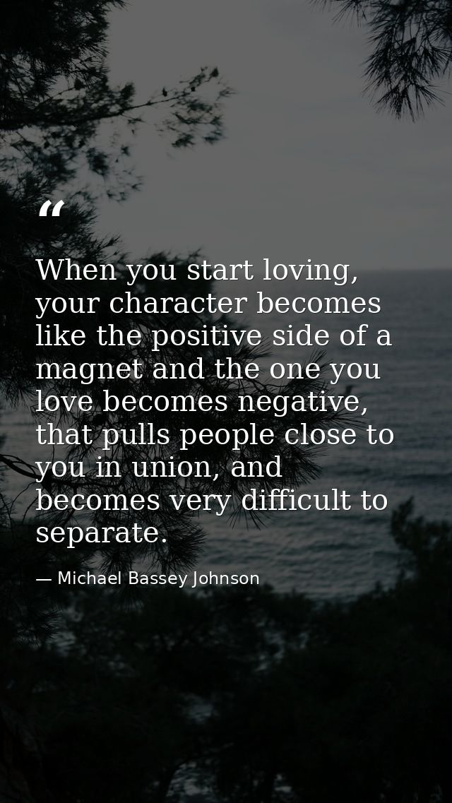 When you start loving, your character becomes like the positive side of a magnet and the one you love becomes negative,  — Michael Bassey Johnson