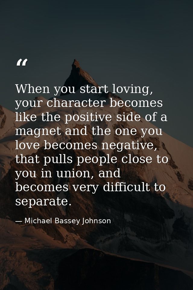 When you start loving, your character becomes like the positive side of a magnet and the one you love becomes negative,  — Michael Bassey Johnson