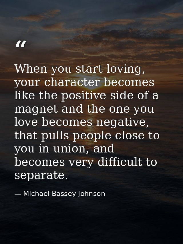 When you start loving, your character becomes like the positive side of a magnet and the one you love becomes negative,  — Michael Bassey Johnson