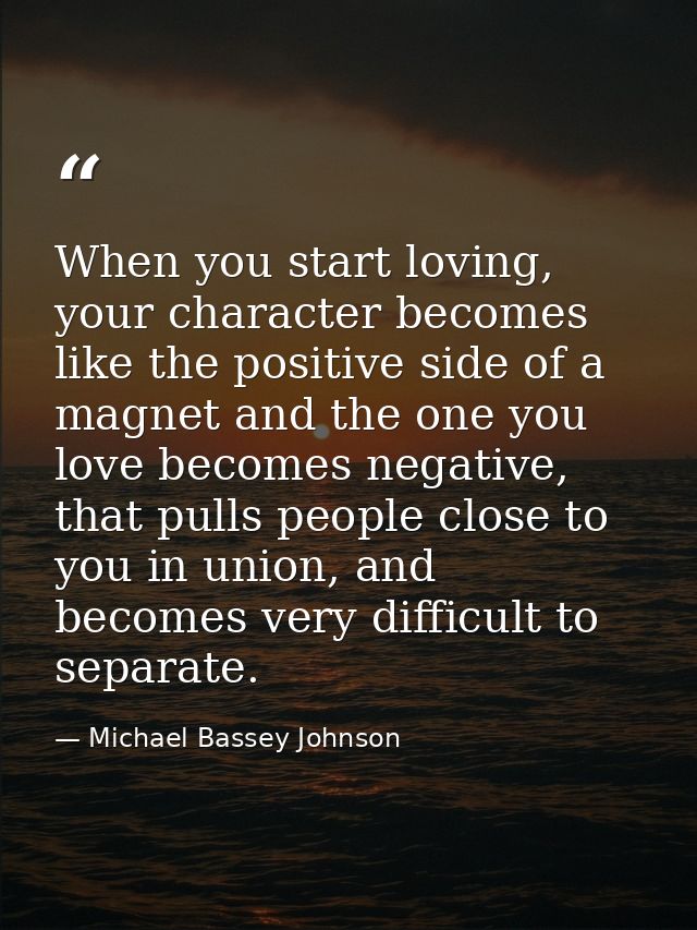 When you start loving, your character becomes like the positive side of a magnet and the one you love becomes negative,  — Michael Bassey Johnson