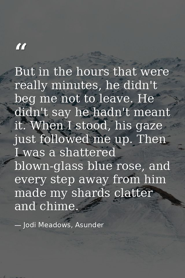 But in the hours that were really minutes, he didn't beg me not to leave. He didn't say he hadn't meant it. When I stood — Jodi Meadows, Asunder