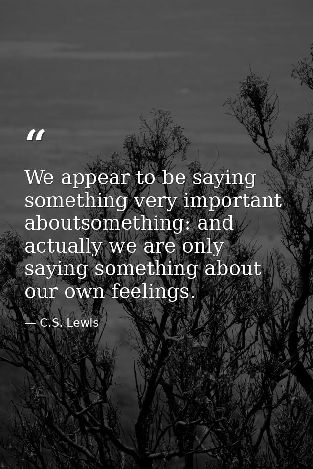 We appear to be saying something very important aboutsomething: and actually we are only saying something about our own  — C.S. Lewis