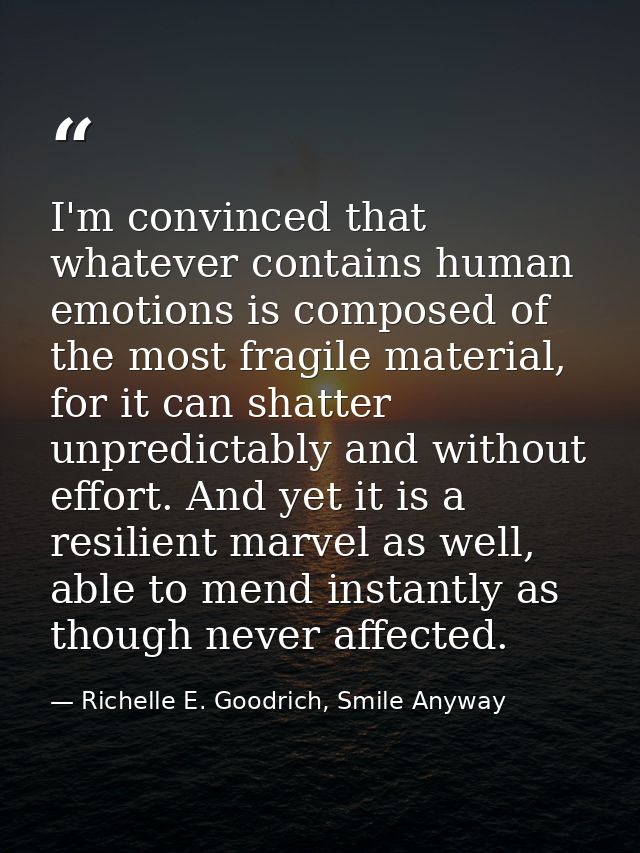 I'm convinced that whatever contains human emotions is composed of the most fragile material, for it can shatter unpredi — Richelle E. Goodrich, Smile Anyway