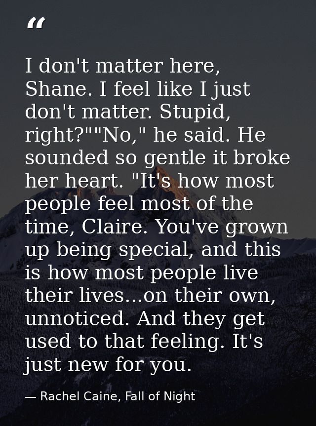 I don't matter here, Shane. I feel like I just don't matter. Stupid, right?""No," he said. He sounded so gentle it broke — Rachel Caine, Fall of Night