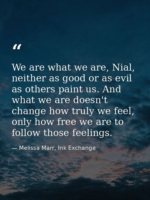 We are what we are, Nial, neither as good or as evil as others paint us. And what we are doesn't change how truly we fee — Melissa Marr, Ink Exchange