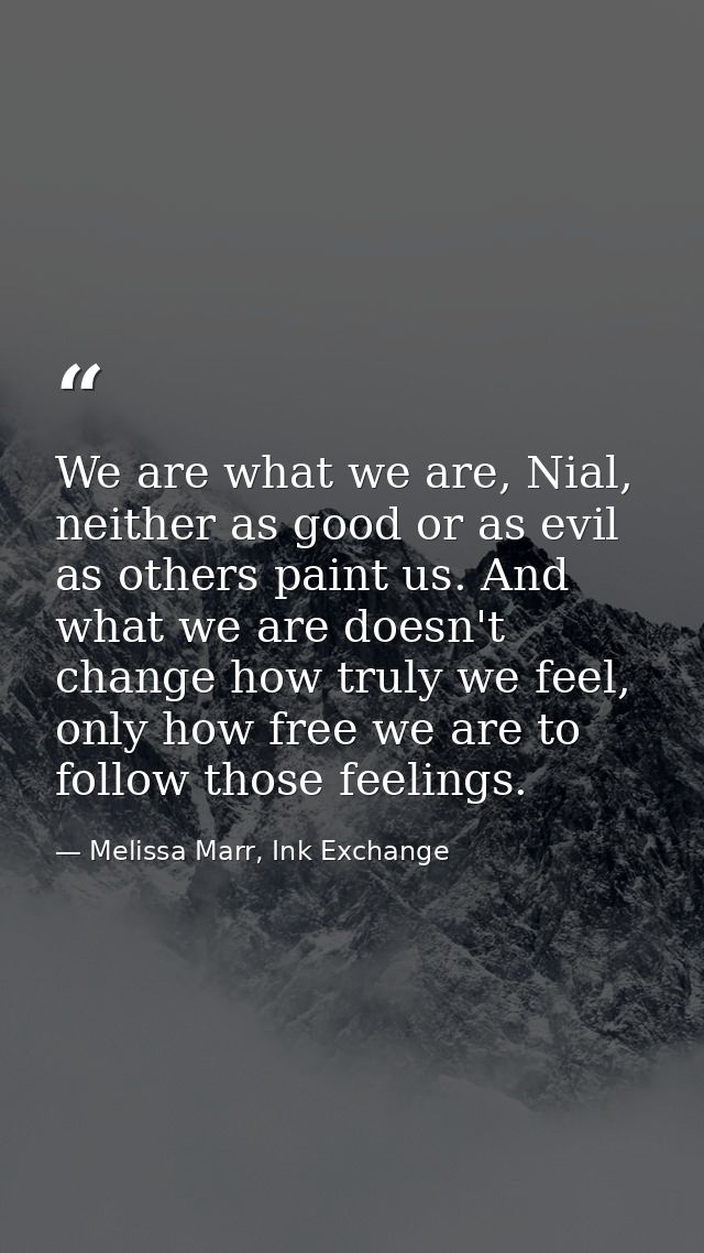 We are what we are, Nial, neither as good or as evil as others paint us. And what we are doesn't change how truly we fee — Melissa Marr, Ink Exchange