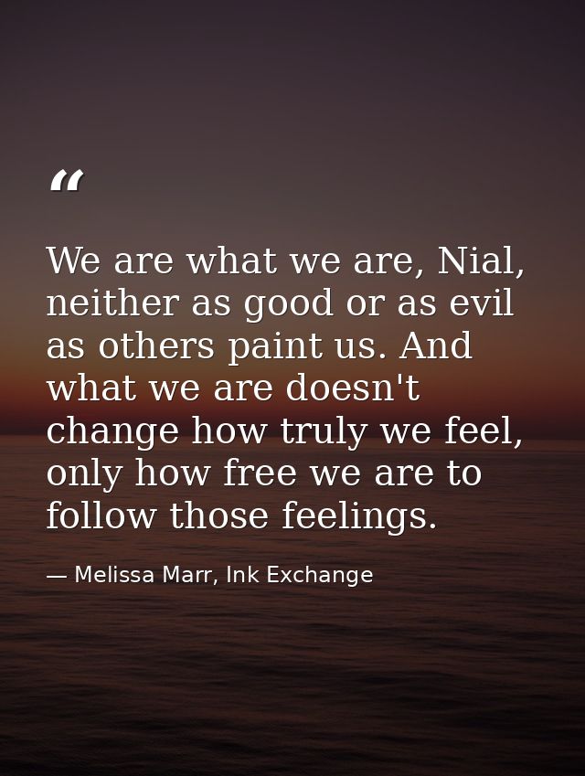 We are what we are, Nial, neither as good or as evil as others paint us. And what we are doesn't change how truly we fee — Melissa Marr, Ink Exchange