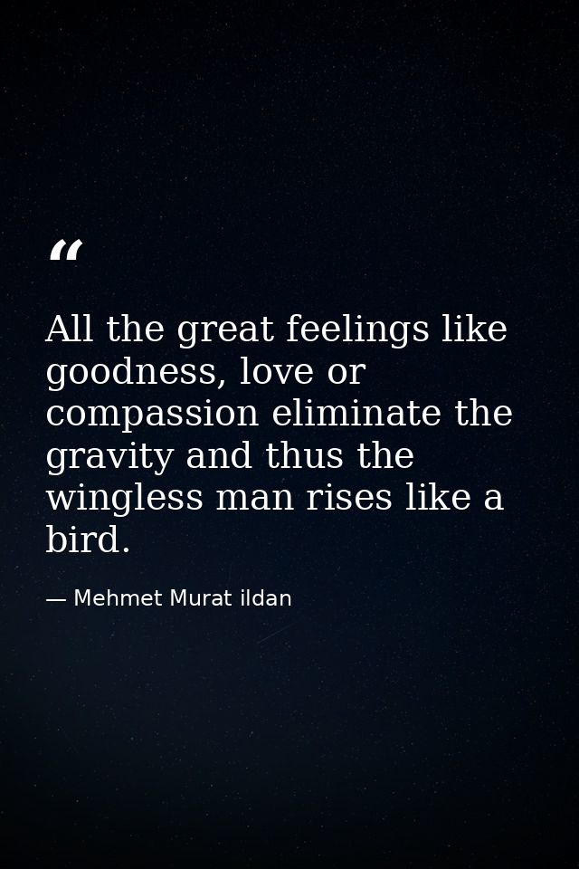 All the great feelings like goodness, love or compassion eliminate the gravity and thus the wingless man rises like a bi — Mehmet Murat ildan