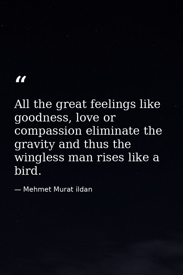 All the great feelings like goodness, love or compassion eliminate the gravity and thus the wingless man rises like a bi — Mehmet Murat ildan