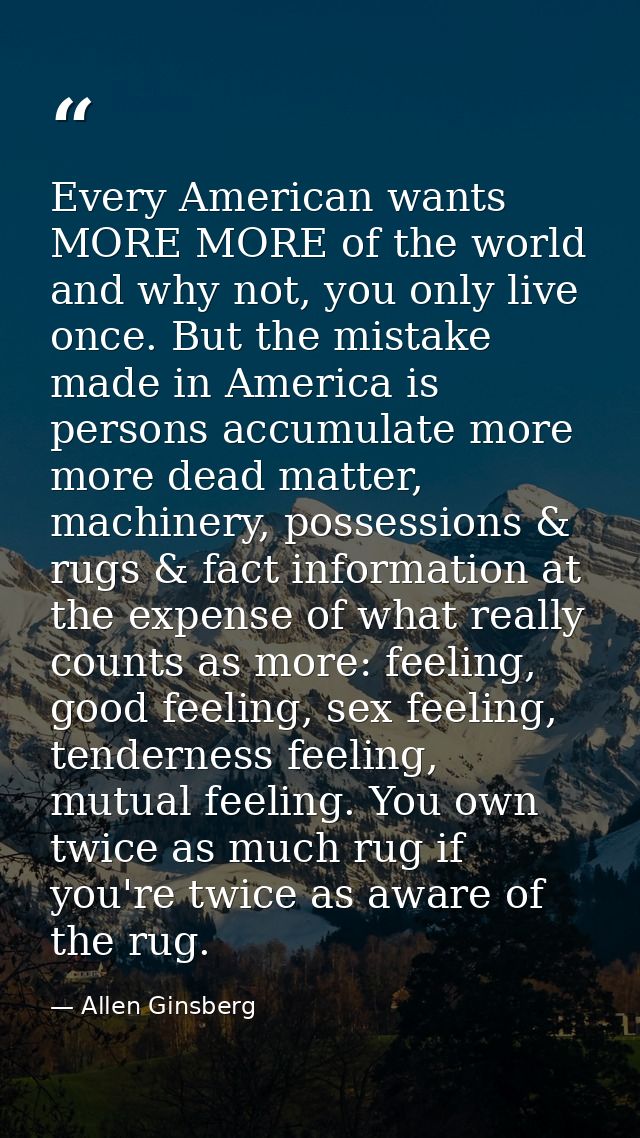 Every American wants MORE MORE of the world and why not, you only live once. But the mistake made in America is persons  — Allen Ginsberg