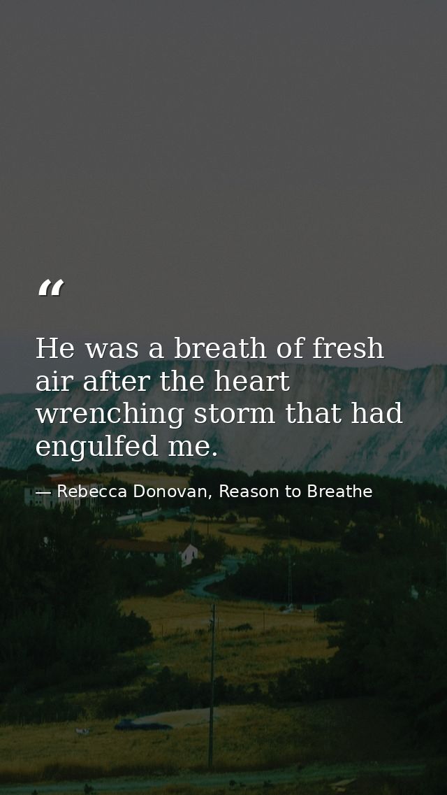 He was a breath of fresh air after the heart wrenching storm that had engulfed me. — Rebecca Donovan, Reason to Breathe