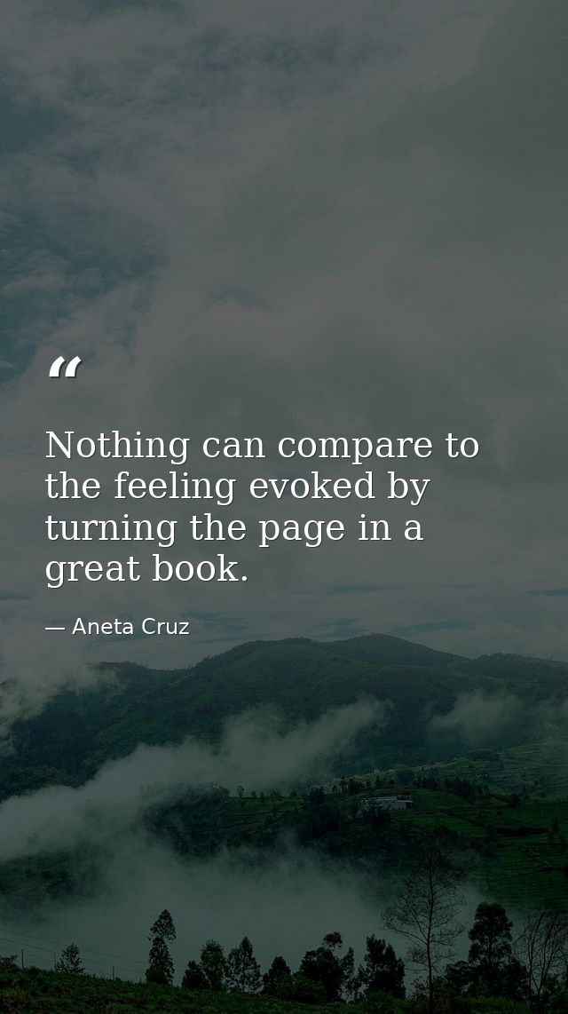 Nothing can compare to the feeling evoked by turning the page in a great book. — Aneta Cruz