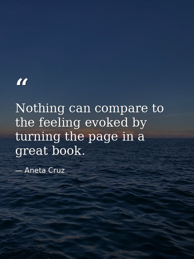 Nothing can compare to the feeling evoked by turning the page in a great book. — Aneta Cruz