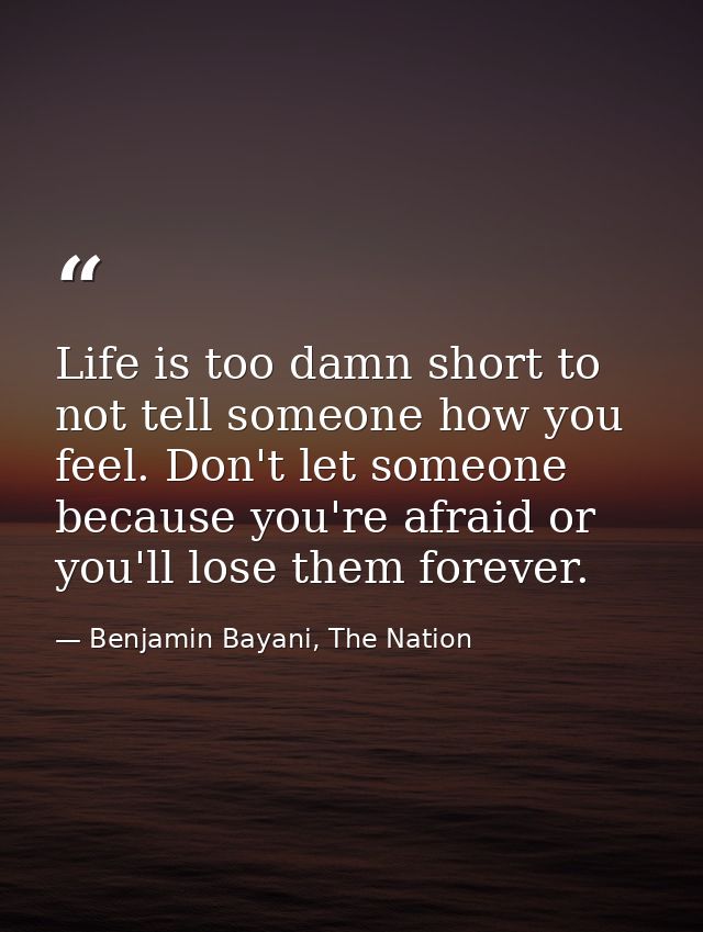 Life is too damn short to not tell someone how you feel. Don't let someone because you're afraid or you'll lose them for — Benjamin Bayani, The Nation