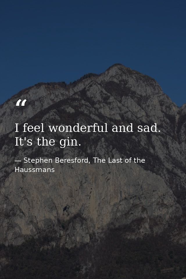 I feel wonderful and sad. It's the gin. — Stephen Beresford, The Last of the Haussmans