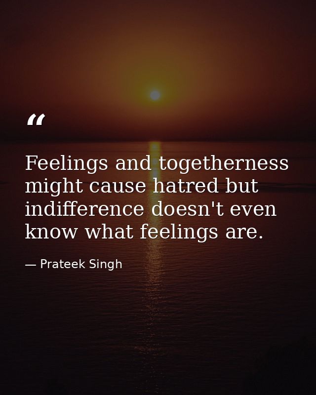 Feelings and togetherness might cause hatred but indifference doesn't even know what feelings are. — Prateek Singh