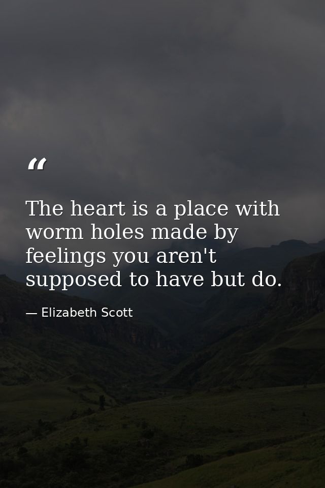 The heart is a place with worm holes made by feelings you aren't supposed to have but do. — Elizabeth Scott