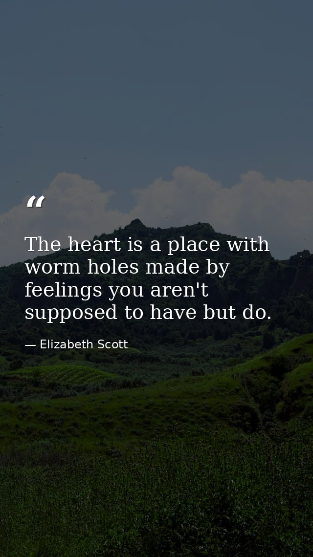 The heart is a place with worm holes made by feelings you aren't supposed to have but do. — Elizabeth Scott
