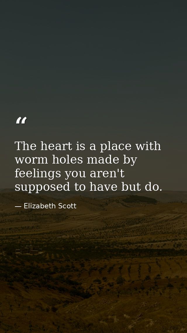 The heart is a place with worm holes made by feelings you aren't supposed to have but do. — Elizabeth Scott