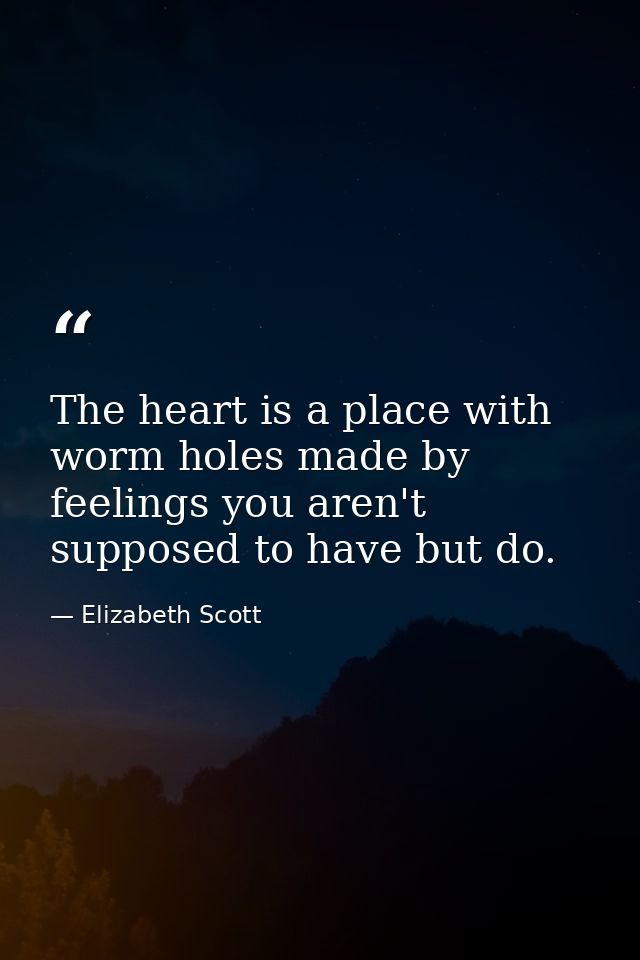The heart is a place with worm holes made by feelings you aren't supposed to have but do. — Elizabeth Scott