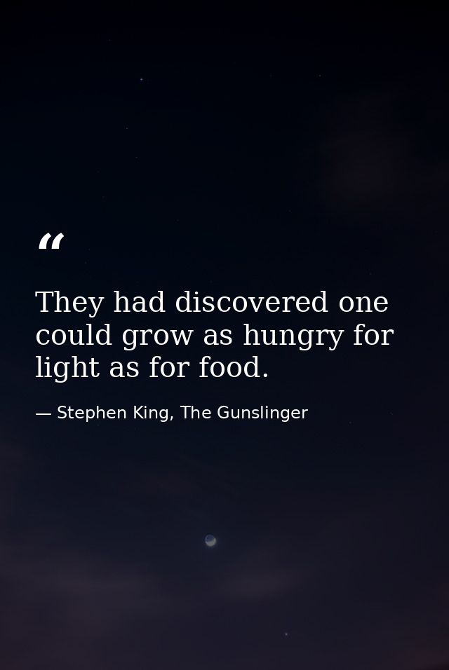 They had discovered one could grow as hungry for light as for food. — Stephen King, The Gunslinger