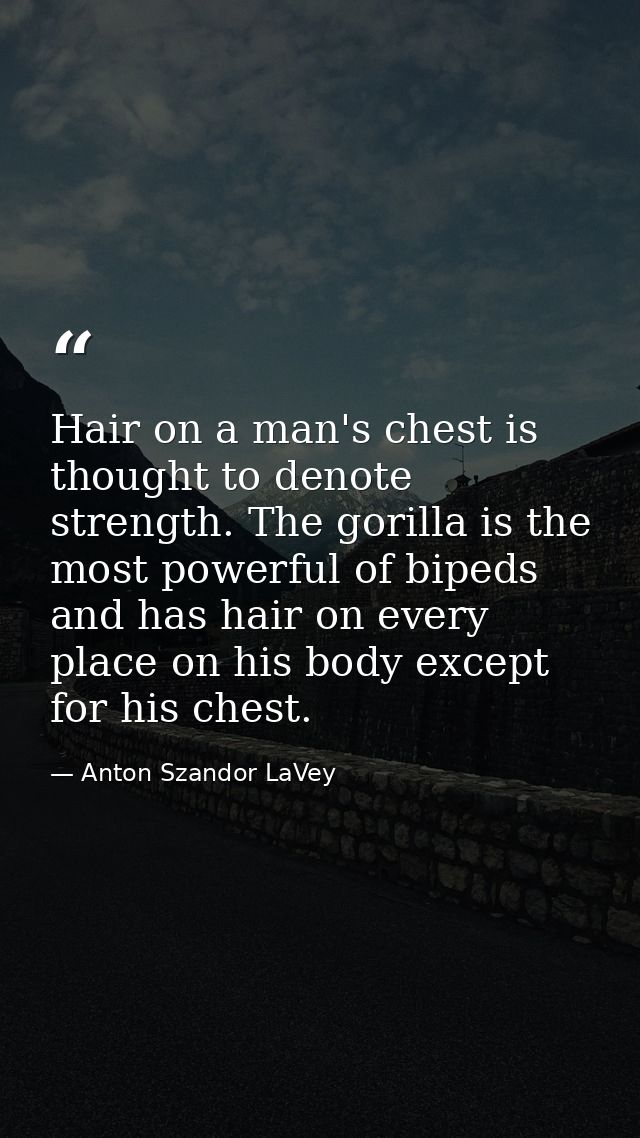 Hair on a man's chest is thought to denote strength. The gorilla is the most powerful of bipeds and has hair on every pl — Anton Szandor LaVey