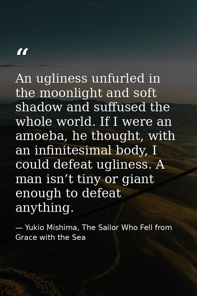 An ugliness unfurled in the moonlight and soft shadow and suffused the whole world. If I were an amoeba, he thought, wit — Yukio Mishima, The Sailor Who Fell from Grace with the Sea