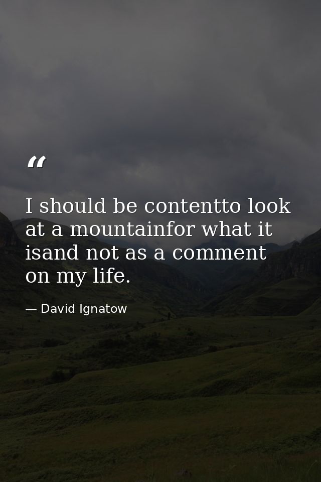 I should be contentto look at a mountainfor what it isand not as a comment on my life. — David Ignatow