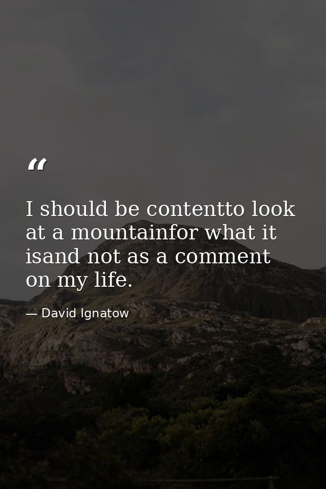 I should be contentto look at a mountainfor what it isand not as a comment on my life. — David Ignatow