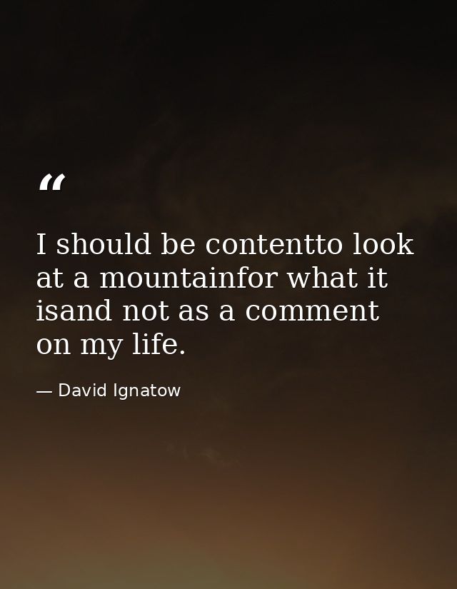 I should be contentto look at a mountainfor what it isand not as a comment on my life. — David Ignatow