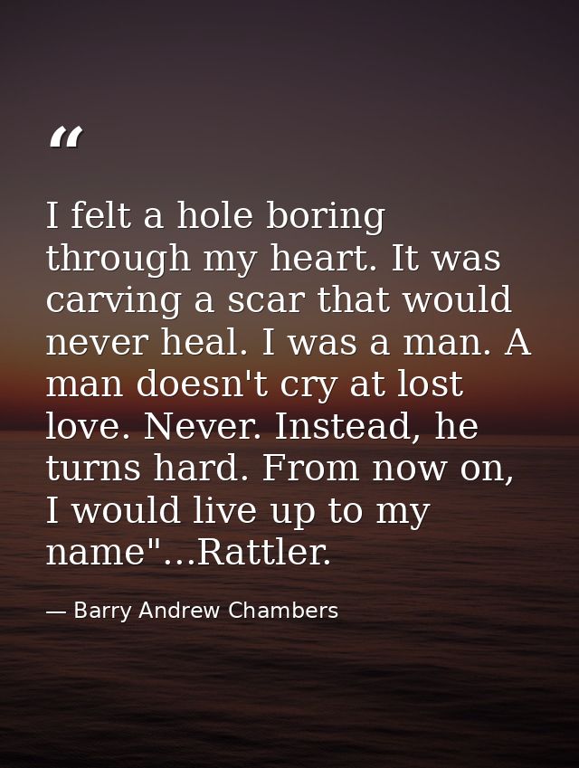 I felt a hole boring through my heart. It was carving a scar that would never heal. I was a man. A man doesn't cry at lo — Barry Andrew Chambers